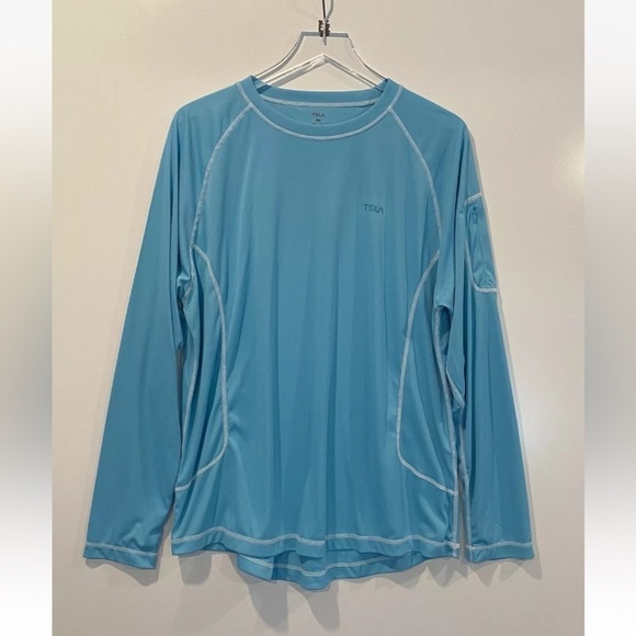 Tesla‎ Turquoise Blue Long Sleeve Performance Shirt Zip Pocket Mens Large (1434) - Picture 1 of 5